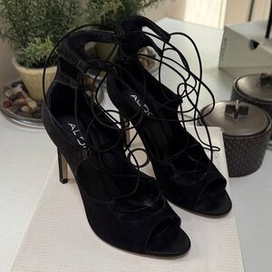 Aldo Elegant Black Lace-Up Heels